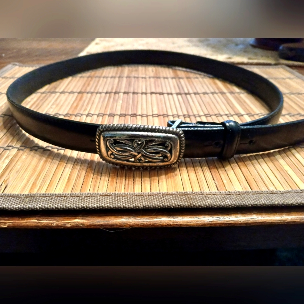 Brighton Black Leather Belt with Silver Accents